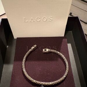 LAGOS Silver Tone Caviar Open Bangle Bracelet